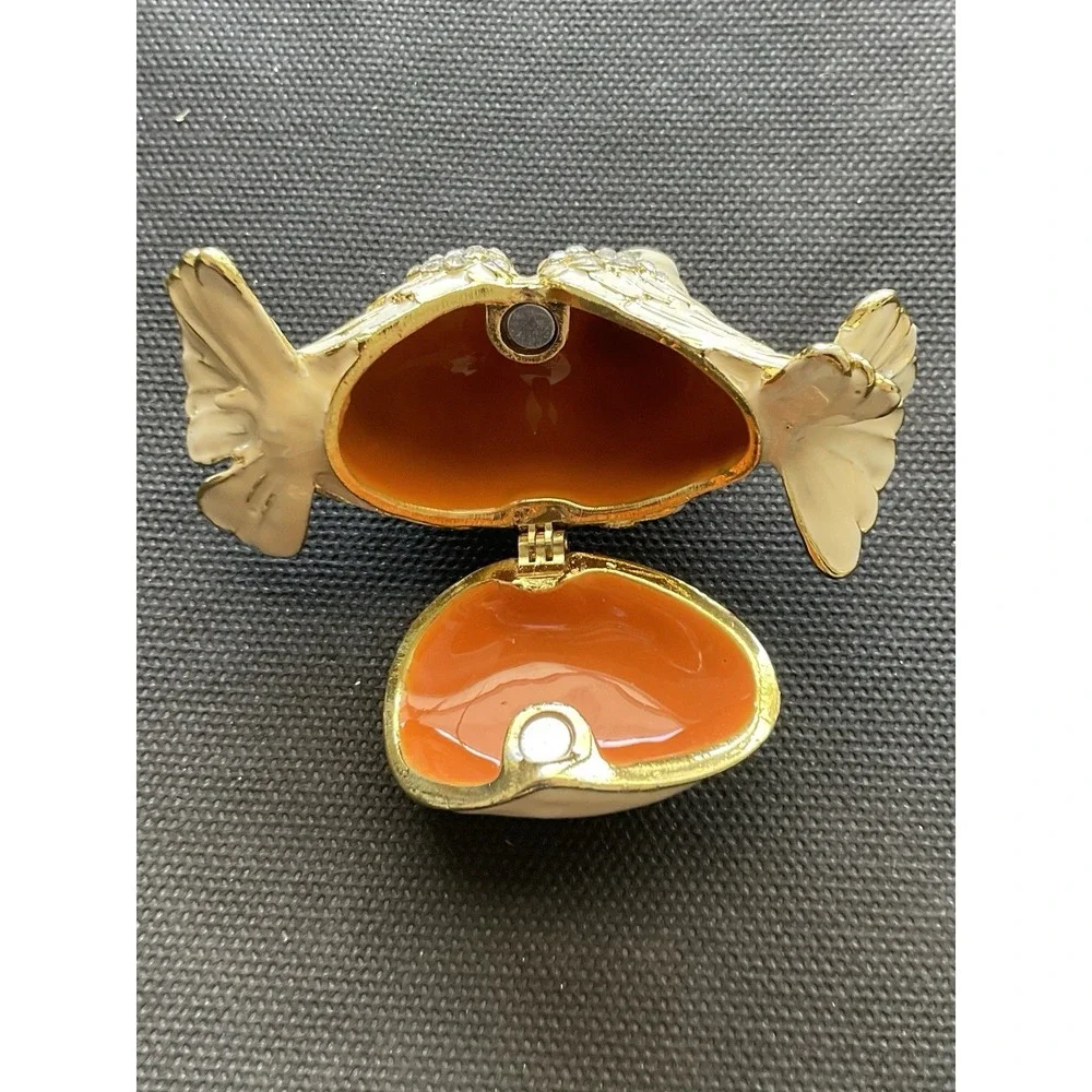Vintage Enameled Hinged Trinket Box Two Doves Love Birds Collectible Decorative